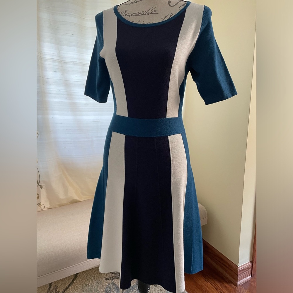 Boden Blue and White A-Line Midi Dress